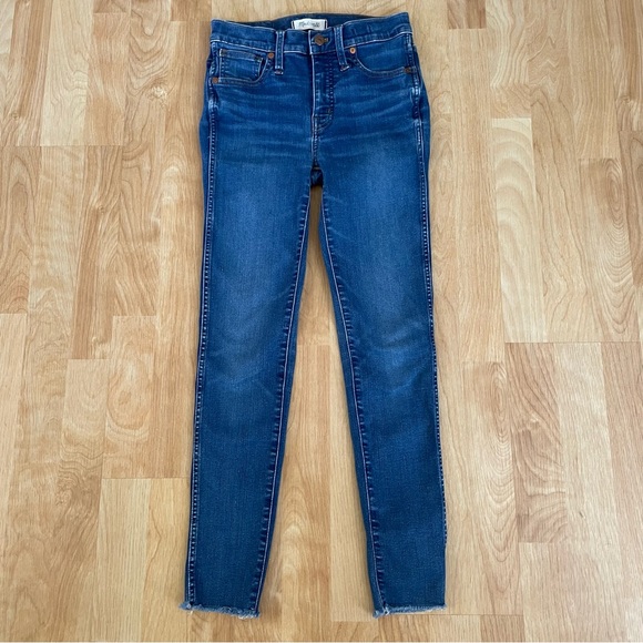 Madewell 9” High Rise Skinny Crop Jeans Destructed Hem Medium Wash Ankle Length - Picture 5 of 16